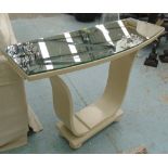 CONSOLE TABLE, Art Deco style, in a distressed finish with a glass top, 107cm W x 81.5cm H x 40.