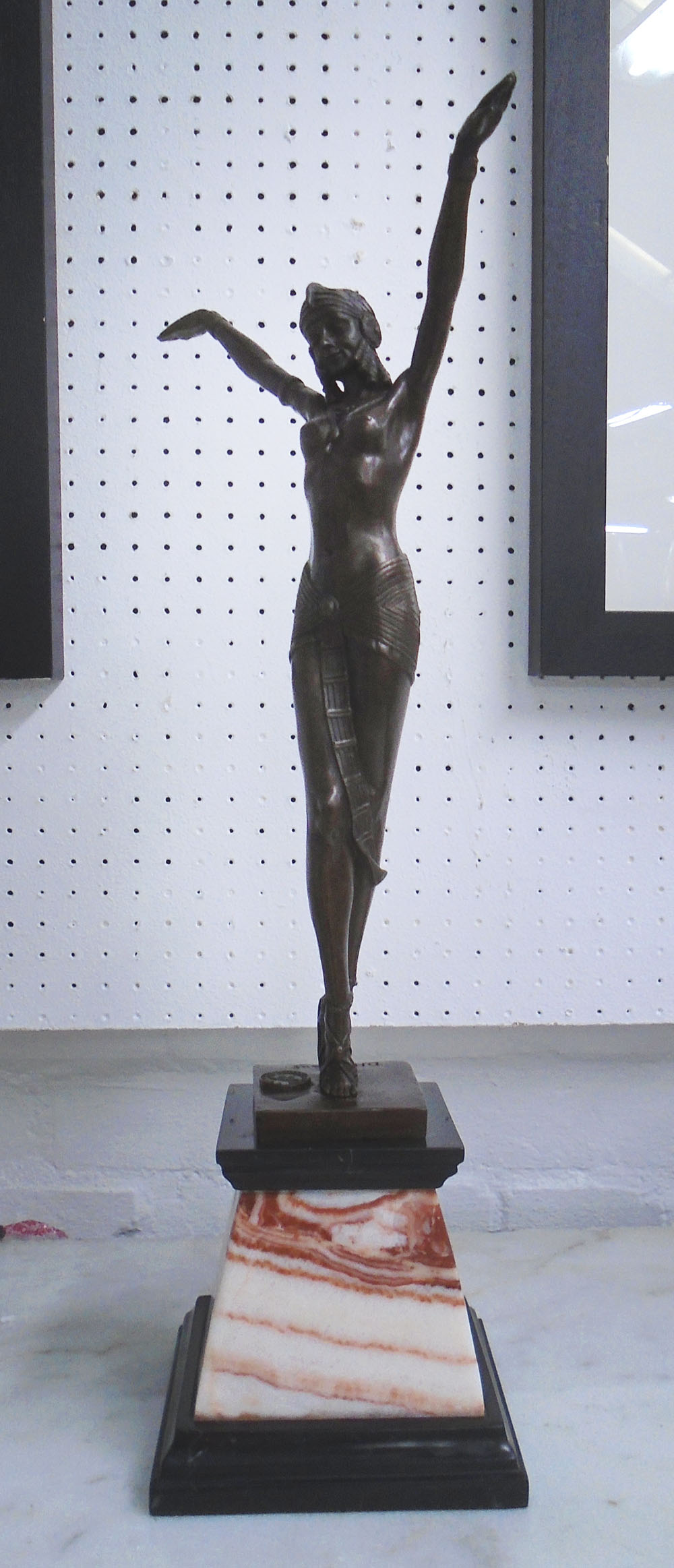 BRONZE, of a female dancer, Art Deco style, on marble base, 56cm H.