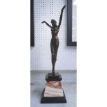 BRONZE, of a female dancer, Art Deco style, on marble base, 56cm H.