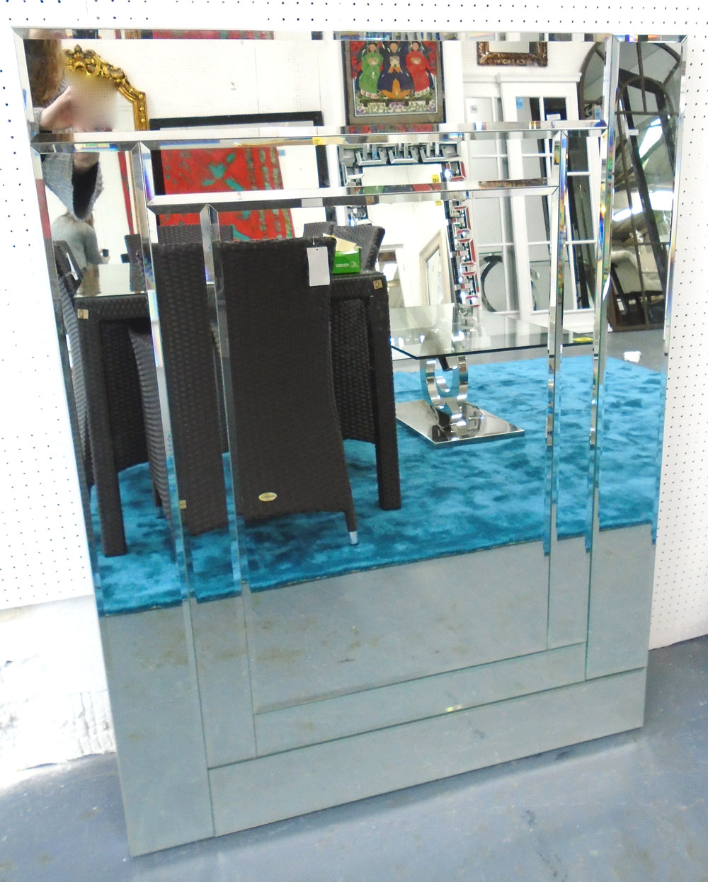 WALL MIRROR, rectangular with bevelled glass, 91.5cm W x 116cm H.