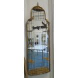 WALL MIRROR, in a gilded metal finish with birds and cage detailing, 150cm H x 50cm W.
