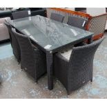 GARDEN TABLE, in synthetic rattan on square supports, 180cm x 89cm x 74cm H,