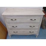 CHEST OF DRAWERS, with three drawers below in distressed finish, 105cm x 45cm x 90cm H.