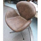 SWIVEL CHAIR, Aviation style,with a tan leather back and seat on a chromed metal frame, 70cm W.