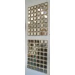 MIRRORED WALL ART, a pair, with forty-eight square mirrors in a gilded frame, 101cm x 75cm.