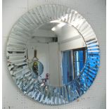 MIRROR, bevelled, circular with sectional mirror border in a contemporary design, 90cm diam.