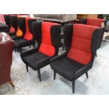 ARMCHAIRS, a set of six, 'Hush' by Naught One, black felt, three with muted red backs,