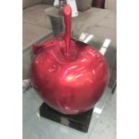RED APPLE ORNAMENT, large retro art design red lacquered finish on black base, 26cm H x 28cm.