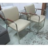 DINING CHAIRS, a set of six, cream leather, on chromed metal tubular supports, 54cm W.