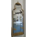 WALL MIRROR, in a gilded metal finish with birds and cage surround detailing, 150cm H x 50cm W.