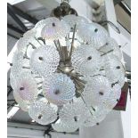 MURANO SPUTNIK DANDELION FLOWER GLOBE LIGHT, on chromed frame, 46cm H, plus chain.