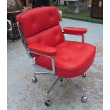 SWIVEL DESK CHAIR, in red leather, model 'Lobby', Eames design, by Vitra, 69cm W x 88cm H.