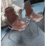CHARLOTTE PERRIAND LES ARCS CHAIRS, a set of six, chrome and tanned hide, 50cm W (with faults,