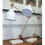 DESK LAMPS, a pair, copper and marble.