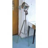 SPOTLIGHT, in chromed metal on chromed metal tripod supports, 144cm H.