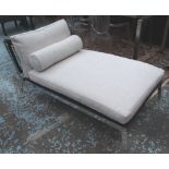 LOUNGER, by Flexform, polished metal with lattice headboard, 80cm W x 65cm H x 145cm L.