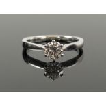 DIAMOND SOLITAIRE RING round brilliant cut diamond laid in 9K white gold, marked 375, ring size M.