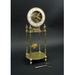 MANTEL CLOCK, French, late 19th century with ceramic chapter ring and visible escapement,