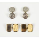 DIAMOND AND GOLD CUFFLINKS diamond and platinum octagonal cufflinks (unmarked - approximately 14K),