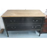 CHEST, French style, bleached oak top above two long drawers, in ebonised finish,