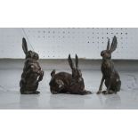 P. CHENET BRONZE HARES, three, signed.