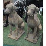 GARDEN DOG STATUES, a pair, 18th/19th century style, 'Cotswold Stone' style, weathered finish,