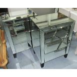 BEDSIDE DRAWERS, a pair, mirrored with three stepped drawers, 48cm x 36cm x 68cm H.