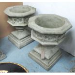 FONTS, a pair, Gothic style in reconstituted stone, 75cm H.