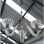 CHANDELIER, Murano with three acanthus leaf branches and lobed bowl shades in brass frame,