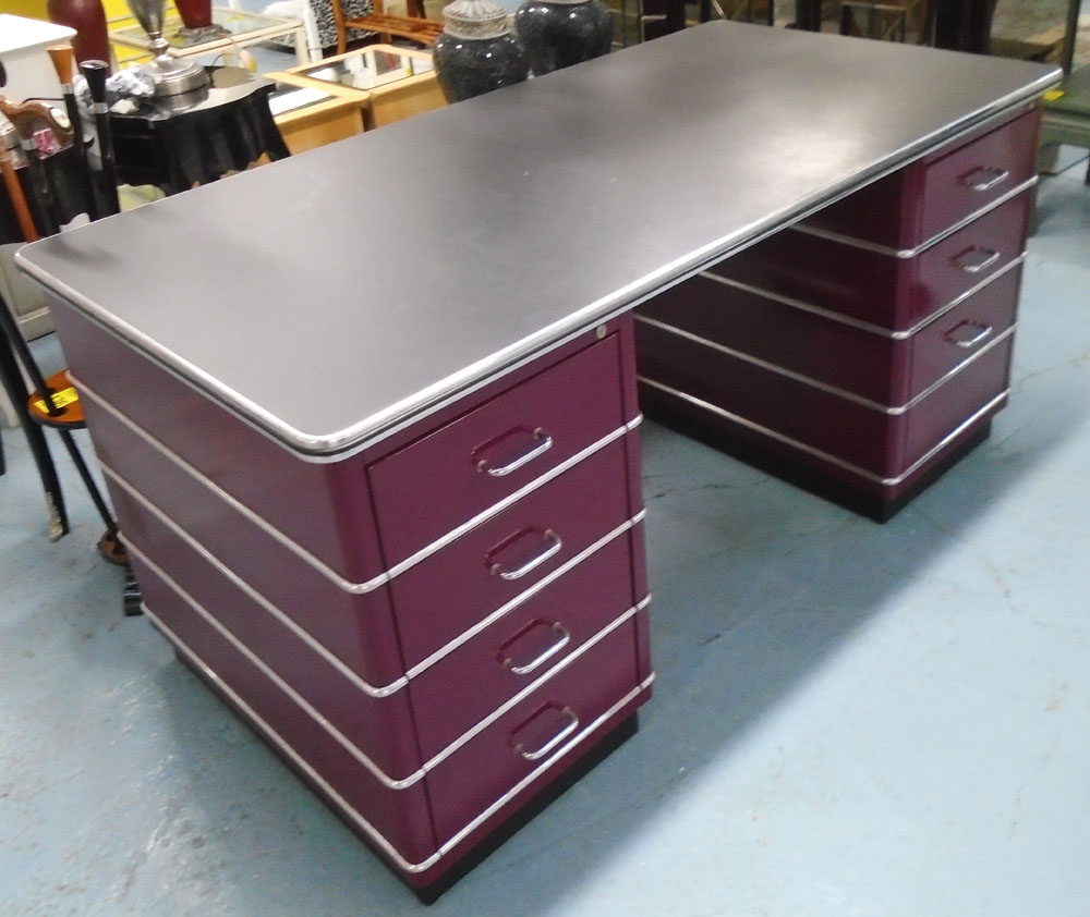 ODEON STYLE DESK, by Müller in burgundy, 78cm H x 175cm x 80cm.