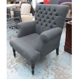 ARMCHAIR, upholstered in buttoned felt in a payes grey,