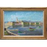 HAMILTON KERR, 'The Harbour Marsa Slox', oil on board, 30cm x 48cm, signed and framed.