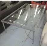 OKA OCCASIONAL TABLE, with glass top on metal frame, 150cm x 90cm x 46cm H.