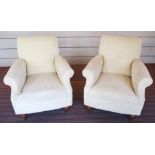 MONKWELL ARMCHAIRS, a pair in cream chenille (fabric worn), 78cm W.