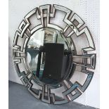 WALL MIRROR, Art Deco style, circular with bevelled plates, 120cm W.