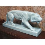 PANTHER SCULPTURE, Art Deco style, blue glazed ceramic, 66cm nose to tail.