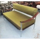 DANISH SOFA, circa 1950's, upholstered seat and back, chrome and wooden showframe,