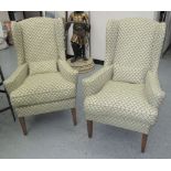 WINGBACK ARMCHAIRS, a pair, upholstered in Orford Pesto fabric from Ramos Marlow collection,