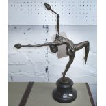 BRONZE STATUE OF A DANCER, Art Deco style on a marble base, 44cm H.