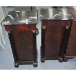 SIDE CABINETS, a pair, Empire style with marble tops, 36cm x 40cm x 80cm H.