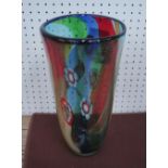 GLASS VASE, with flower decoration, 32cm H.