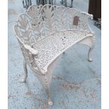 GARDEN SEAT, Victorian style in white iron with pierced floral decoration, 100cm L.