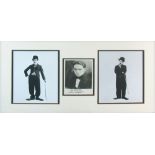 CHARLIE CHAPLIN, a set of three photographs, one signed, 70cm x 96cm, in frame.