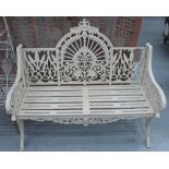 GARDEN BENCH, in cast iron in a cream finish, 128cm x 108cm x 60cm.