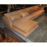 ZANOTTA CORNER SOFA, in tanned leather on tubular metal supports with six scatter cushions,