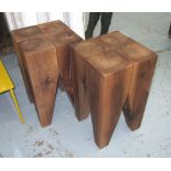 SIDE TABLES, a pair, in solid wood on four supports by E15, 27cm x 27cm x 47cm.