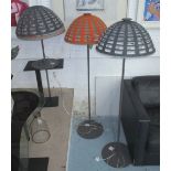 STANDARD LAMPS, a pair, by Zero Euroluce Milano, with shades, 148cm H, plus a matching table lamp,