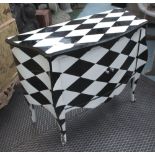 HARLEQUIN COMMODE, black and white with silver mounts, 50cm x 111cm x 84cm H.