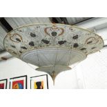 SHERERAZAD CEILING LAMPS, a pair, decorative silk, Asian inspired, three circular tiers,