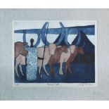 JULIAN TREVELYN (British 1910-1988), 'Ankole Cattle', etching aquatint, printed in colours, 1966-67,